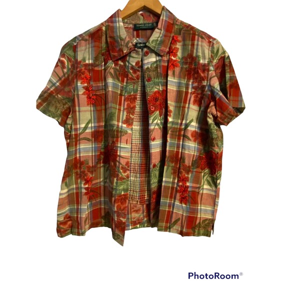 Lemon Grass Tops - Lemon Grass Studio Plaid/Floral Embroidered Tank/Shirt Size Large